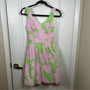 Lilly Pulitzer Dress Sz 0 Mini Green Pink Floral Fit & Flare A Line fully lined